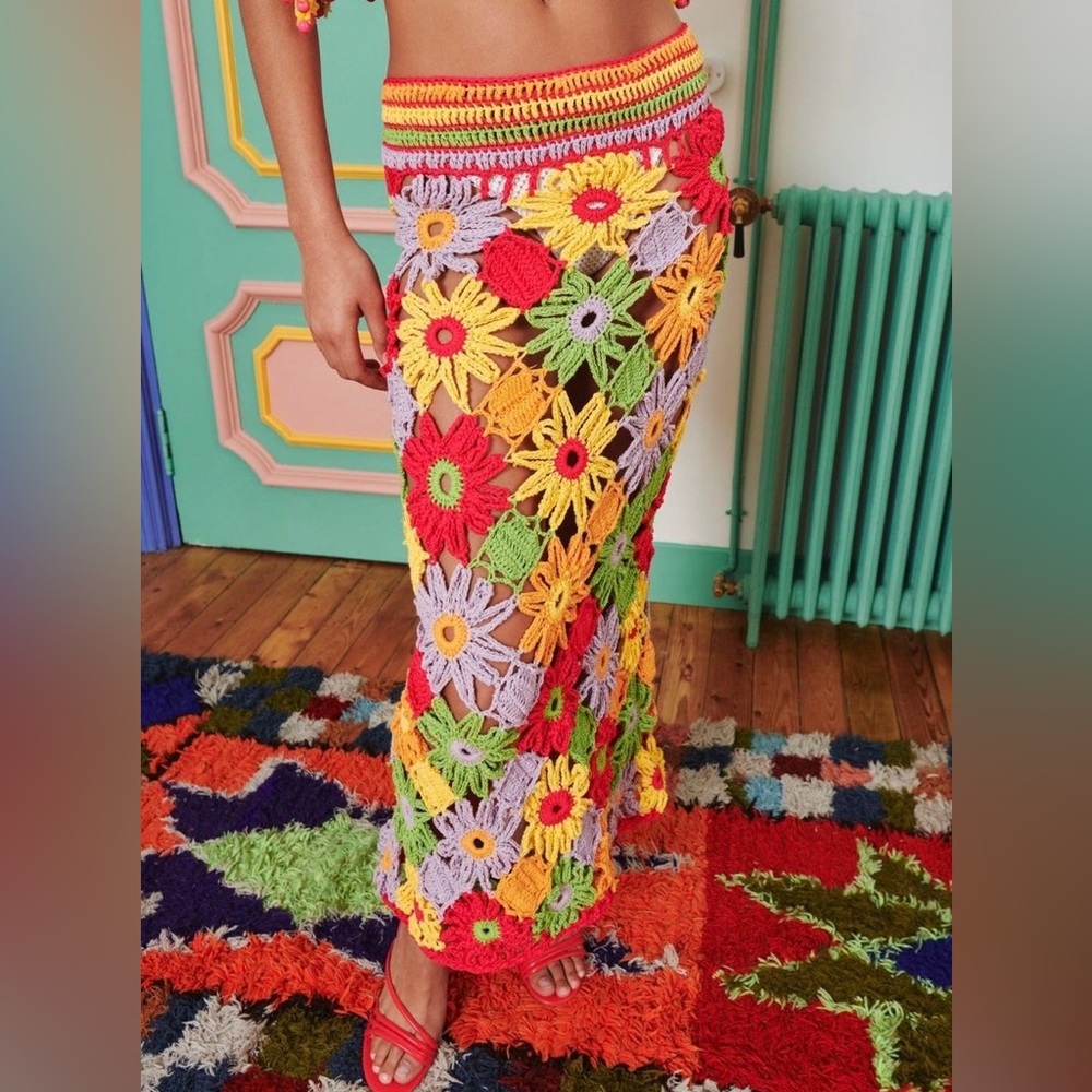 NWT_ Celia B. Dover Crochet Maxi Skirt in Multicolored size S - Picture 2 of 7